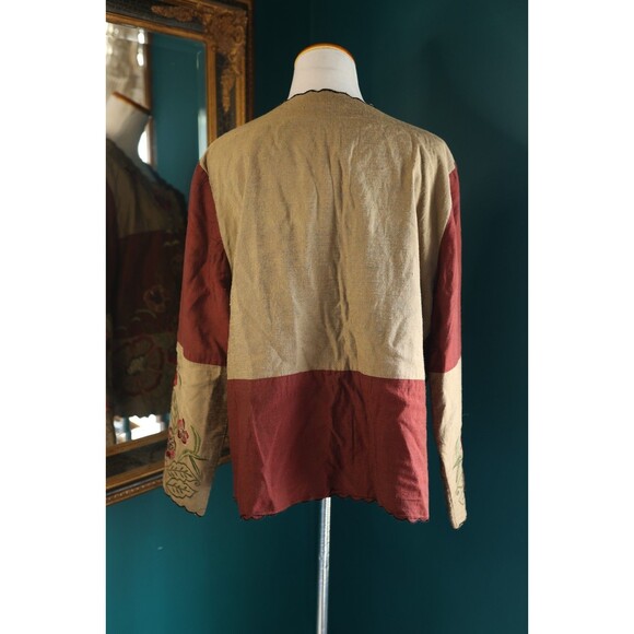 Vintage Liz Baker Metallic Floral Embroidered Lightweight Open Blazer Artsy L - Picture 9 of 13